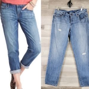 Ann Taylor LOFT Button Fly Distressed Boyfriend Jeans Women's Size 12